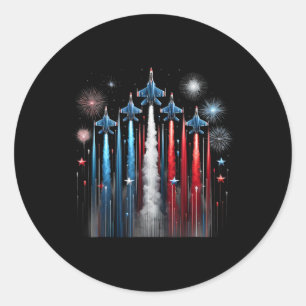 Pegatina Redonda Avión de combate Bandera estadounidense Patriótica