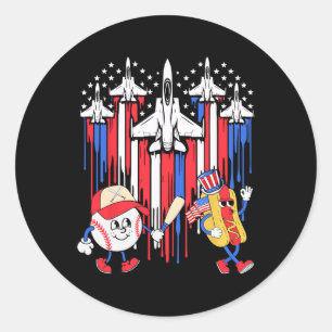 Pegatina Redonda Avión De Combate Jet Bandera De Ee.Uu. Baseball 4 