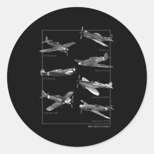 Pegatina Redonda Avión de combate Ww2