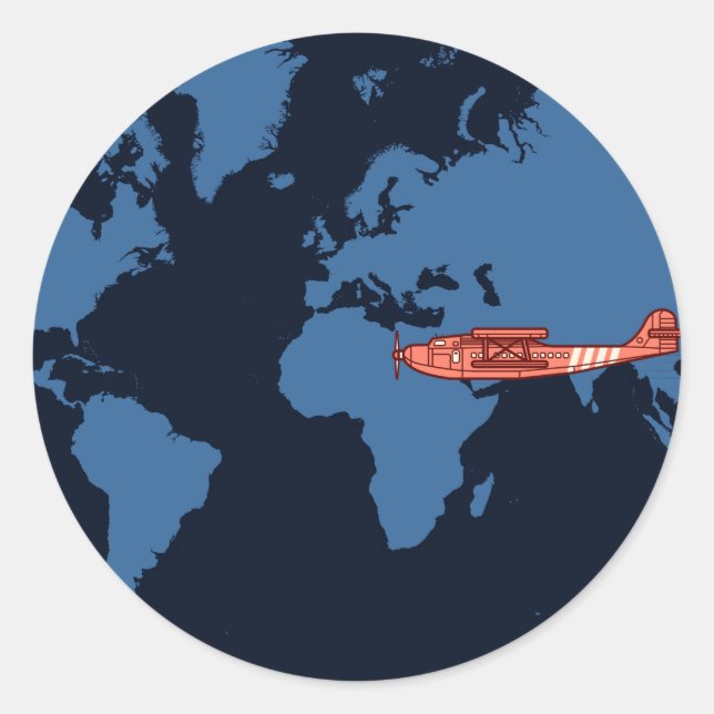 Pegatina Redonda Avión de cosecha de mapas de viajes (Anverso)
