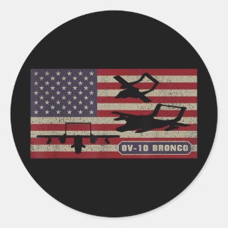 Pegatina Redonda Avión de observación Ov-10 Bronco Bandera American