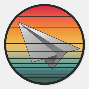 Pegatina Redonda Avión de papel de cosecha