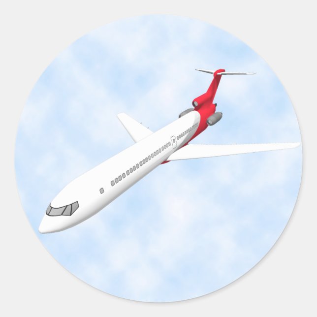 Pegatina Redonda Avión de reacción comercial: Modelo 3D: (Anverso)
