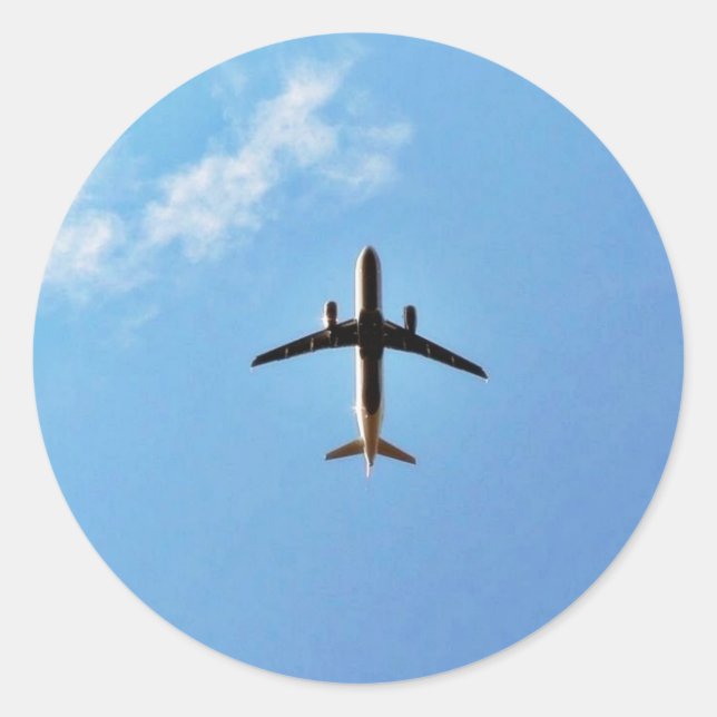 Pegatina Redonda Avión En El Cielo (Anverso)