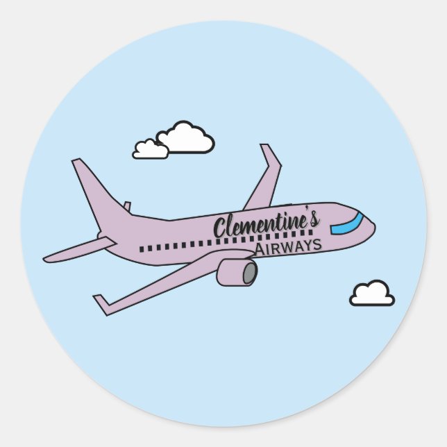 Pegatina Redonda Avión personalizable  (Anverso)