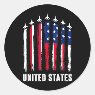 Pegatina Redonda Avión Retro Fighter Jet Con Bandera Estadounidense