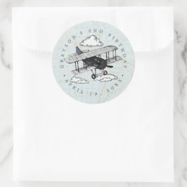 Pegatina Redonda Avión Vintage | Favor de la fiesta de cumpleaños d