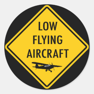 Pegatina Redonda Aviones bajos del vuelo - señal de tráfico