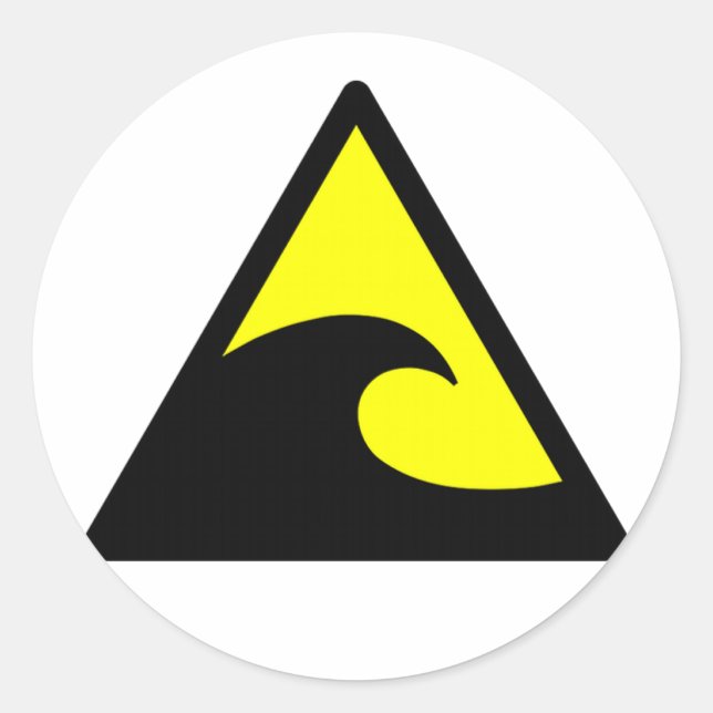Pegatina Redonda Aviso al Rótulo de la ola del tsunami (Anverso)
