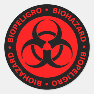 Pegatina Redonda Aviso de peligro bilingüe rojo