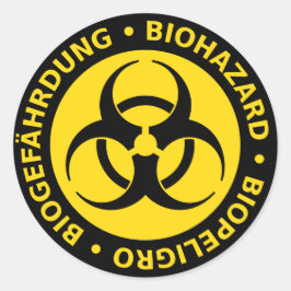 Pegatina Redonda Aviso de peligro biológico trilingüe