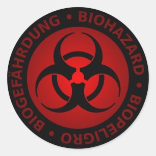 Pegatina Redonda Aviso de peligro biológico trilingüe rojo