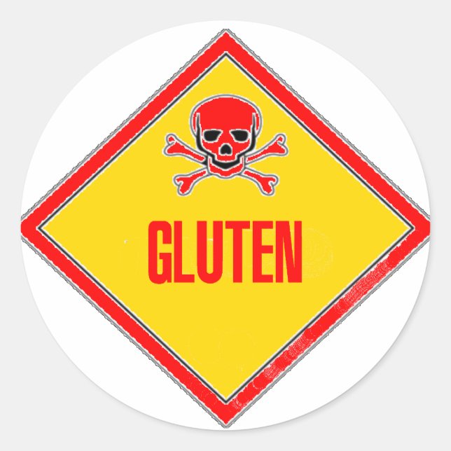 Pegatina Redonda Aviso de veneno de Gluten (Anverso)