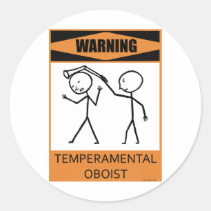 Pegatina Redonda Aviso Oboista de temperatura