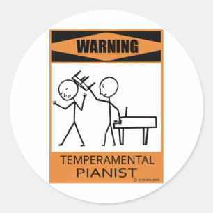 Pegatina Redonda Aviso Pianista Temperamental