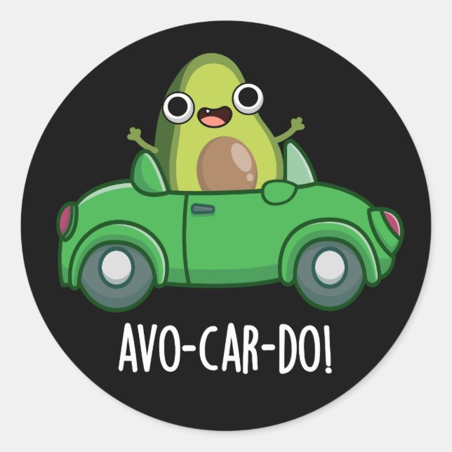 Pegatina Redonda Avo-car-do Funny Aguacate Puns Dark BG (Anverso)