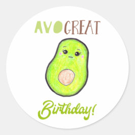 Pegatina Redonda Avo gran cumpleaños kawaii mano dibujado aguacate 