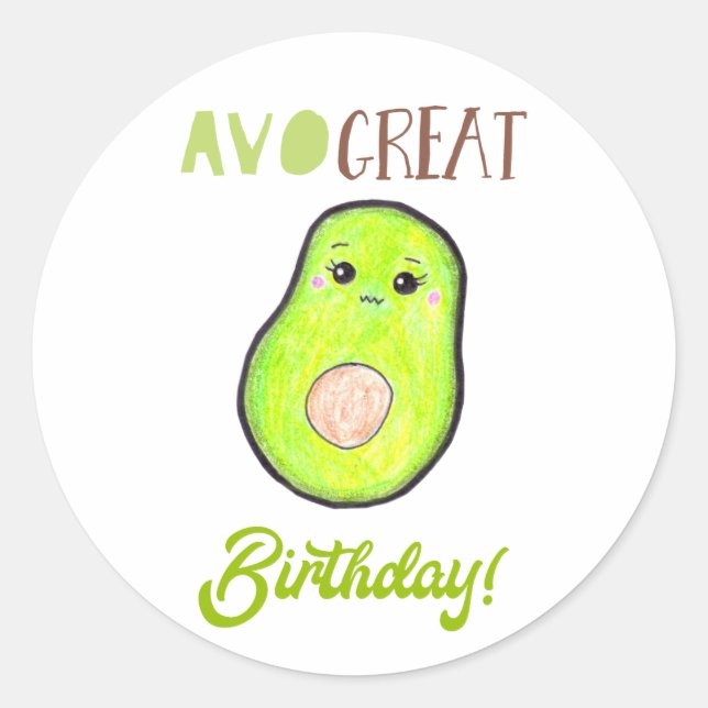 Pegatina Redonda Avo gran cumpleaños kawaii mano dibujado aguacate  (Anverso)