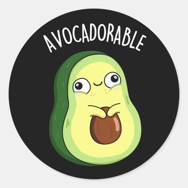 Pegatina Redonda Avoc adorable Funny Aguacate Pun Dark BG (Anverso)