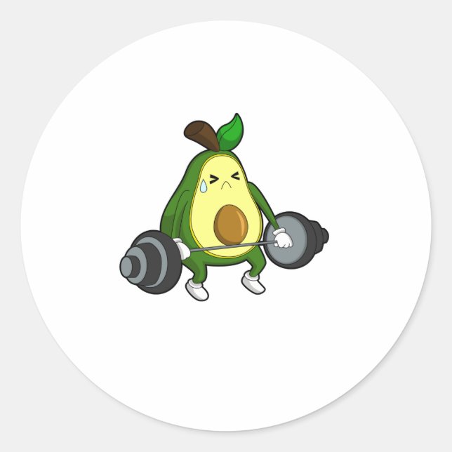 Pegatina Redonda Avocado at Fitness with Barbell (Anverso)