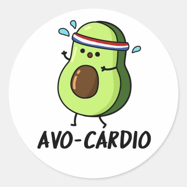 Pegatina Redonda Avocardio Funny Ejercicio Aguacate Pun (Anverso)