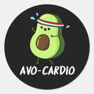 Pegatina Redonda Avocardio Funny Ejercicio Aguacate Pun Dark BG