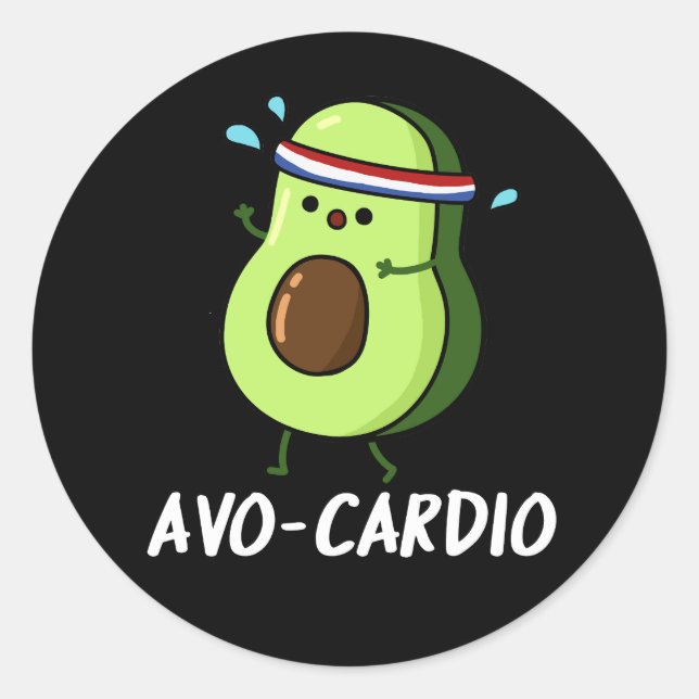 Pegatina Redonda Avocardio Funny Ejercicio Aguacate Pun Dark BG (Anverso)