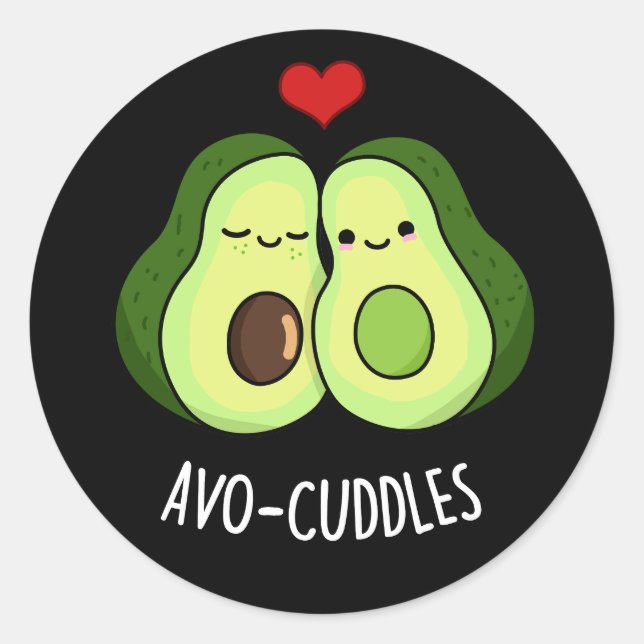 Pegatina Redonda Avocudelas Funny Pareja Aguacate Pun Dark BG (Anverso)