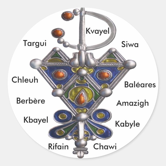 Pegatina Redonda avzim bleu, Amaghir, Rifain, Kabyle, Berbère (Anverso)