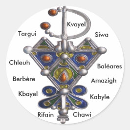 Pegatina Redonda avzim bleu, Amaghir, Rifain, Kabyle, Berbère