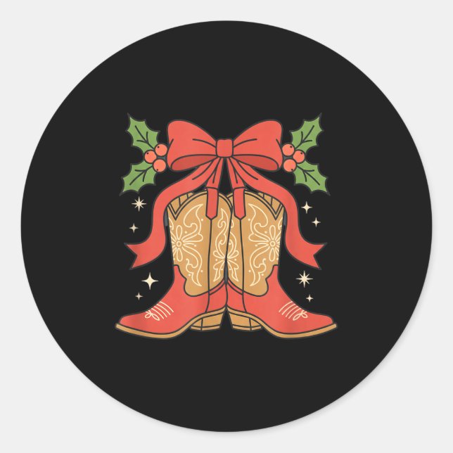 Pegatina Redonda Awareness Cowboy Boots Christmas Breast Cancer Sup (Anverso)