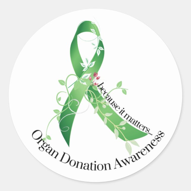 Pegatina Redonda Awareness Ribbon Organ Donation Awareness (Anverso)