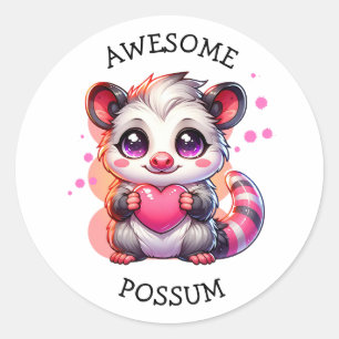 Pegatina Redonda Awesome Possum   Cute Personalizado Opossum