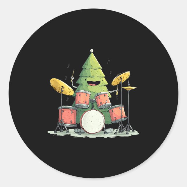Pegatina Redonda Awesome Xmas Tree With Drums For Rocking Christmas (Anverso)