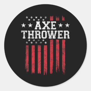 Pegatina Redonda Ax Thrower Orgullosa Bandera Estadounidense Usa Pa
