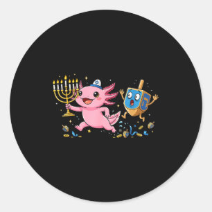 Pegatina Redonda Axolote Divertido Menorah Dreidel Hanukkah Niños M