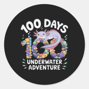 Pegatina Redonda Axolotl 100 Días De Aventura Escolar Subacuática S