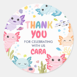 Pegatina Redonda Axolotl Alotl Fiesta de cumpleaños