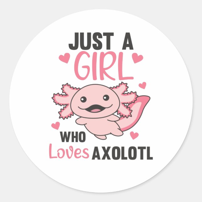 Pegatina Redonda Axolotl Ama A Los Animales Dulces Para Chicas De C (Anverso)