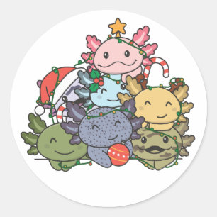 Pegatina Redonda Axolotl Árbol de Navidad Divertidos Navidades de a