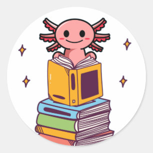 Pegatina Redonda Axolotl Books botón Diversión Leer