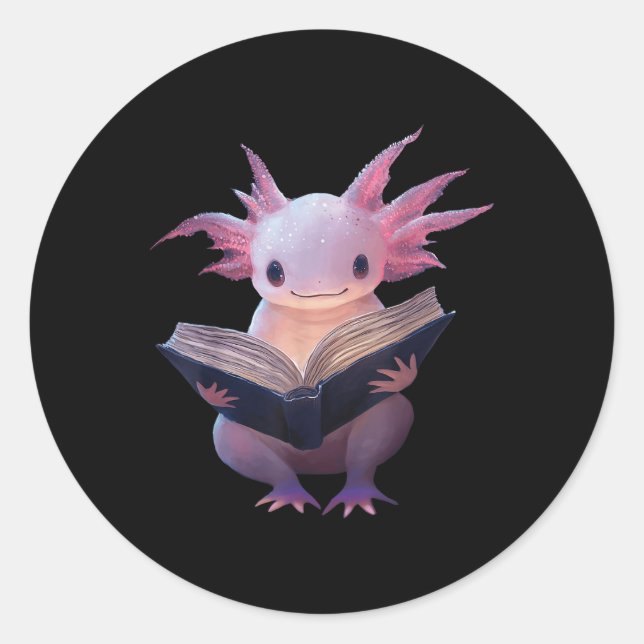 Pegatina Redonda Axolotl Bookworm Leer libro Funny Kawaii Graphic (Anverso)