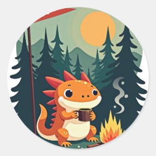 Pegatina Redonda Axolotl Camping Salvaje Retro - Aire Libre Vintage