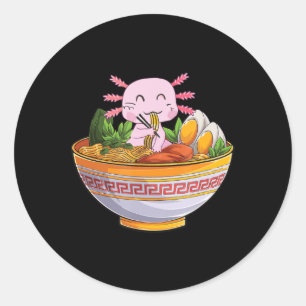 Pegatina Redonda Axolotl Comer fideos Ramen Kawaii Anime Gift Gir