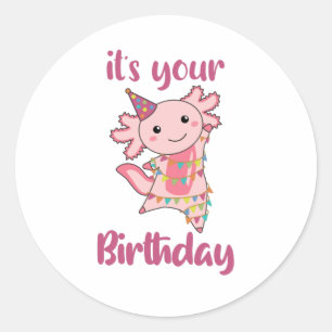 Pegatina Redonda Axolotl Desea Feliz Cumpleaños A Usted Axolotls