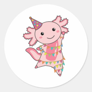Pegatina Redonda Axolotl Desea Feliz Cumpleaños A Usted Axolotls