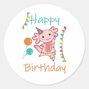 Pegatina Redonda Axolotl Desea Feliz Cumpleaños A Usted Axolotls