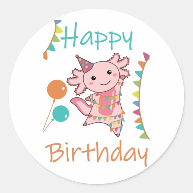 Pegatina Redonda Axolotl Desea Feliz Cumpleaños A Usted Axolotls Cl (Anverso)