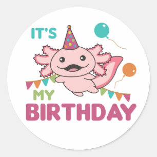 Pegatina Redonda Axolotl desearía que fuera mi cumpleaños, cute Axo