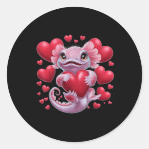 Pegatina Redonda Axolotl Día de San Valentín Chicas divertidos niño